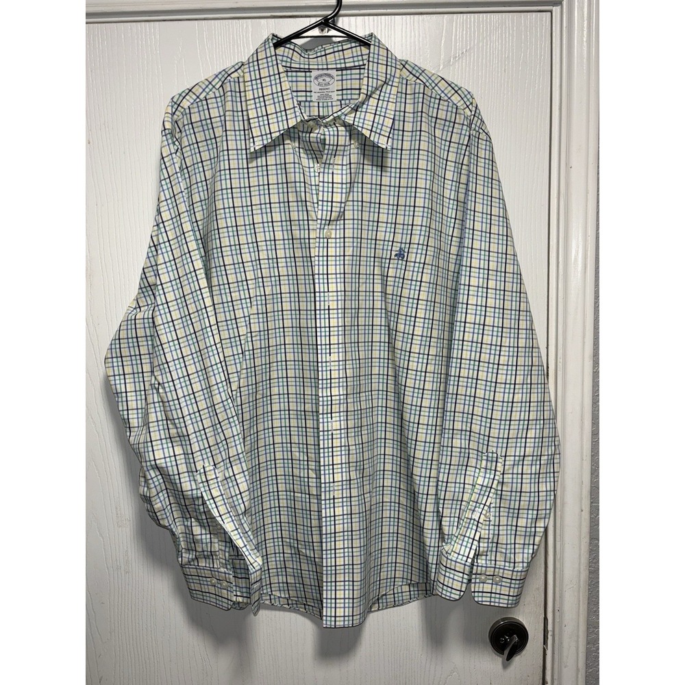 Brooks Brothers Regent 1818 Plaid Long Sleeve Button Up Men's XLarge White Green